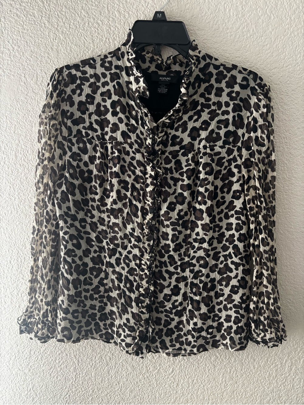 Alfani Leopard Ruffle Front Blouse - Black & Cream